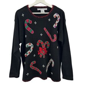 Vintage Victoria Jones Women’s Candy Cane Christmas Holiday Sweater Size M
